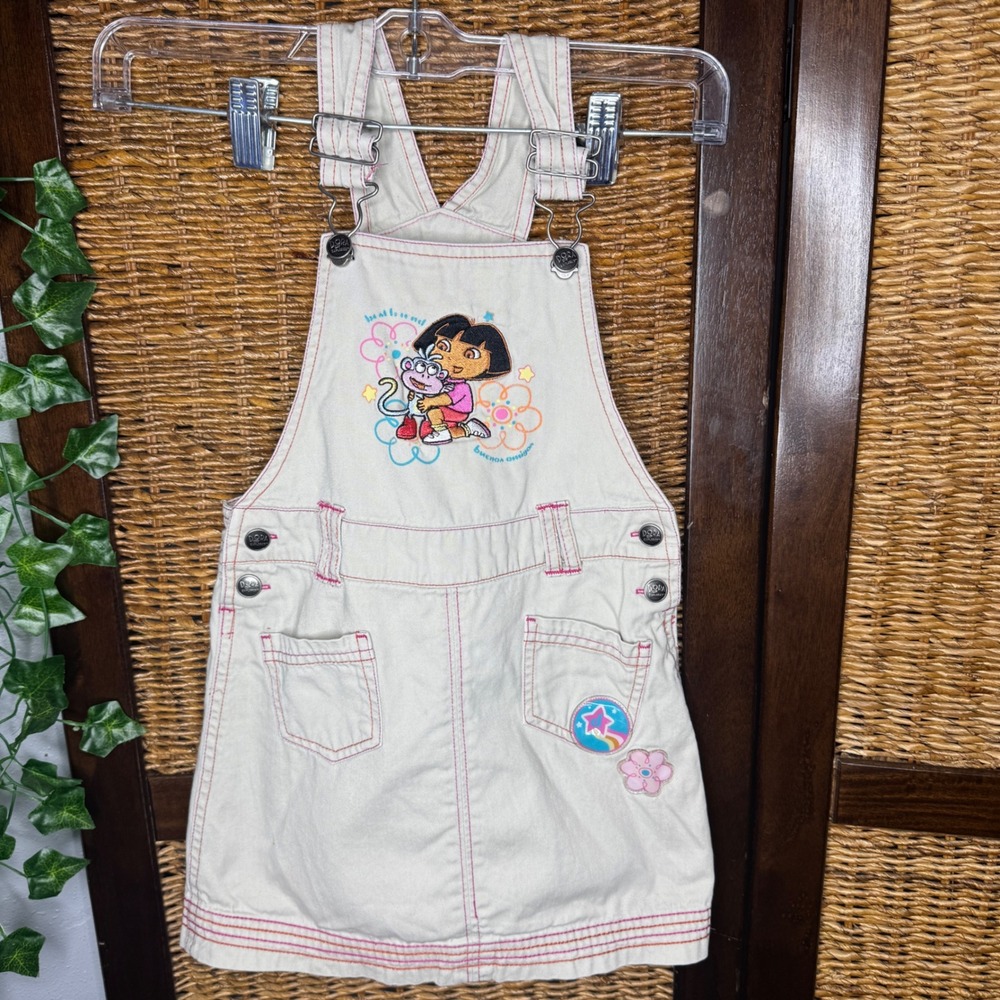 Vintage 2001 Nickelodeon Dora the Explorer Khaki Overall Dress Girls 4/5